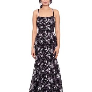 Betsy & Adam Black and White Strapless Gown